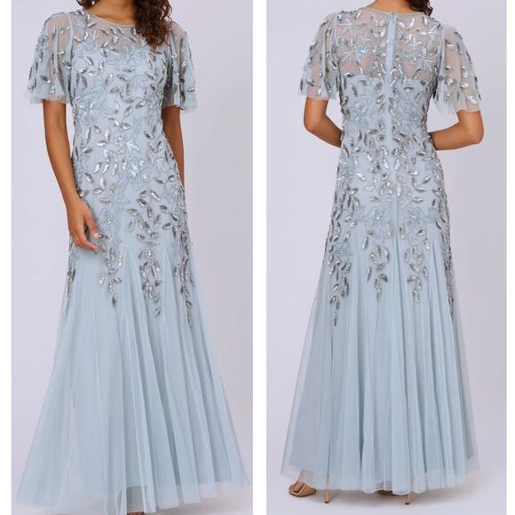 NWT ADRIANNA PAPELL DRESS GOWN 16W BLUE MOTHER OF THE BRIDE FORMAL EVENING - Picture 1 of 15